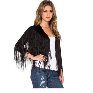 Ella Moss Black Fringe Open Cardigan Size M